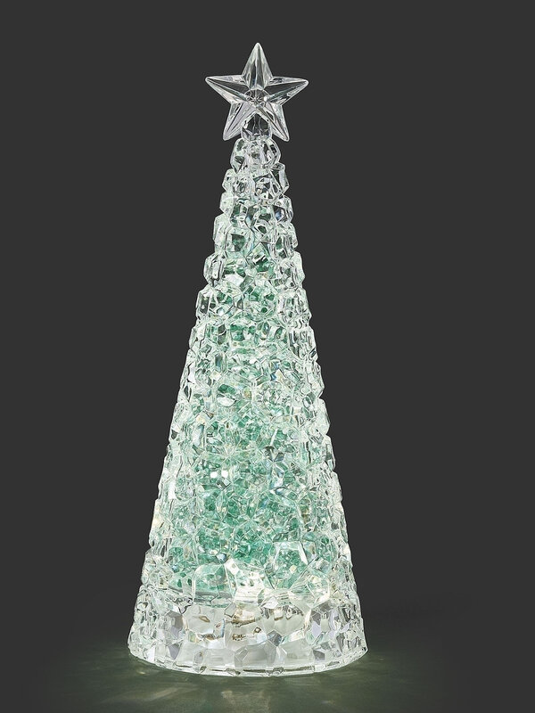 11.5"H LIGHTED SWIRL TREE WITH SILVER/GREEN GLITTER