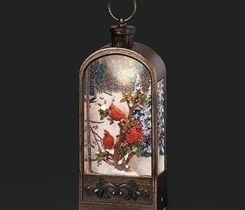 11.75"H LIGHTED SWIRL LANTERN ARCH; CARDINALS
