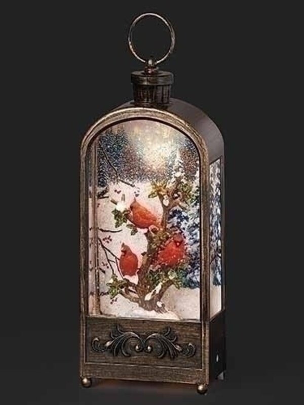 11.75"H LIGHTED SWIRL LANTERN ARCH; CARDINALS
