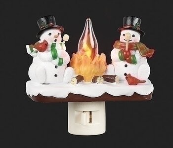 4"H SNOWMEN BY CAMPFIRE NIGHT LIGHT;FLICKER