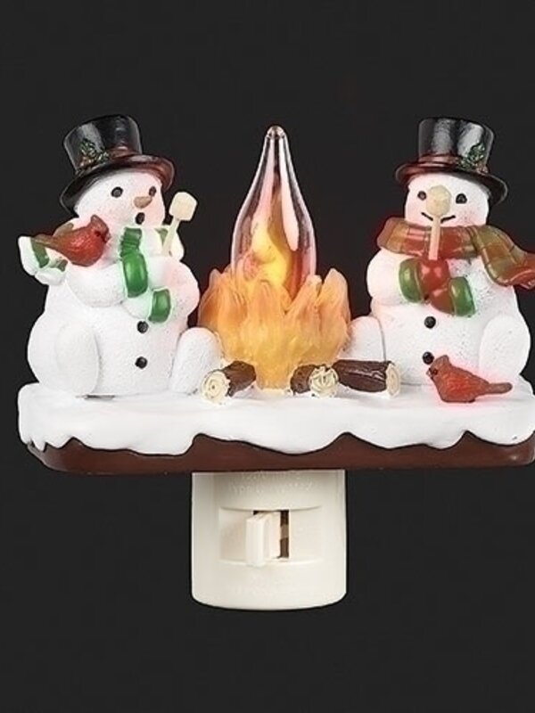 4"H SNOWMEN BY CAMPFIRE NIGHT LIGHT;FLICKER