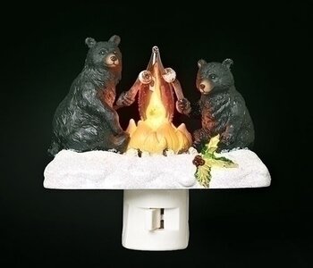 4.2"H BLACK BEAR/CAMPFIRE XMAS NIGHT LIGHT FLICKER