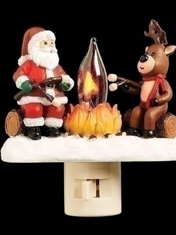 4.25"H SANTA & REINDEER CAMP FIRE NIGHT LIGHT