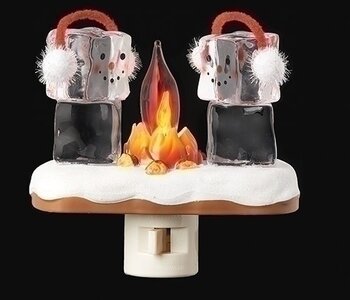 4.5"H ICE CUBE CAMPFIRE NIGHT LIGHT; FLICKER BULB