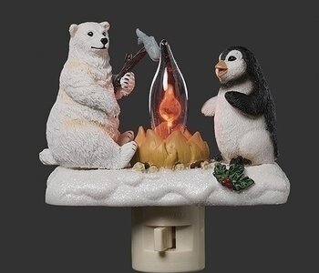 4.5"H POLAR BEAR AND PENGUIN ROASTING FISH NIGHTLIGHT