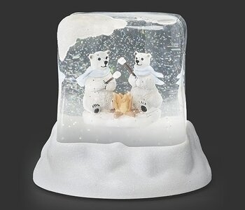 5"H LIGHTED SWIRL POLAR BEARS ROASTING MARSHMALLOW