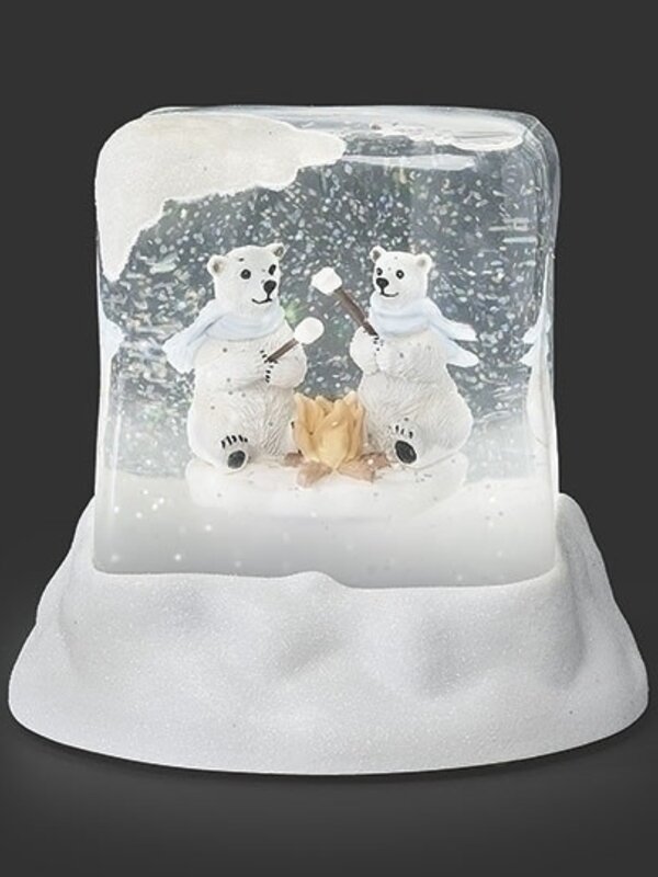 5"H LIGHTED SWIRL POLAR BEARS ROASTING MARSHMALLOW