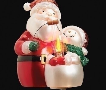 5.5"H SANTA & SNOWMAN, FLICKER FLAME NIGHT LIGHT