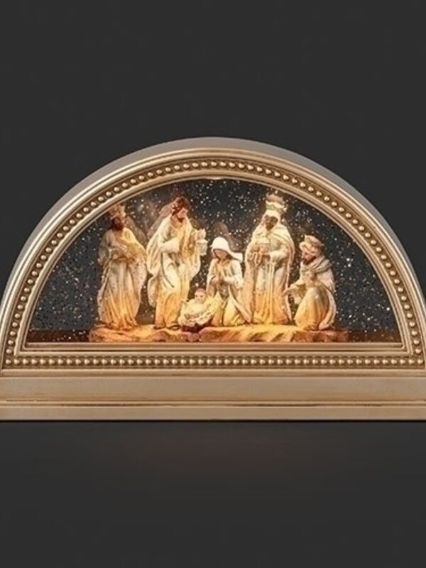 7"H LIGHTED SWIRL ARCH GOLD NATIVITY