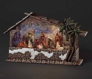 8.25"H LIGHTED MUSICAL SWIRL NATIVITY STABLE