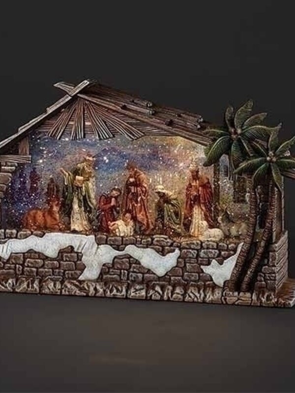 8.25"H LIGHTED MUSICAL SWIRL NATIVITY STABLE