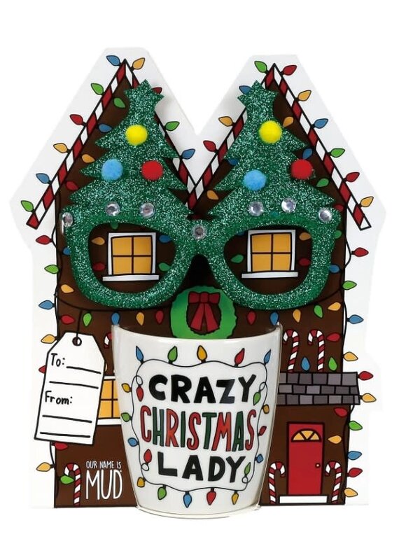 CRAZY CHRISTMAS LADY MUG & GLASSES