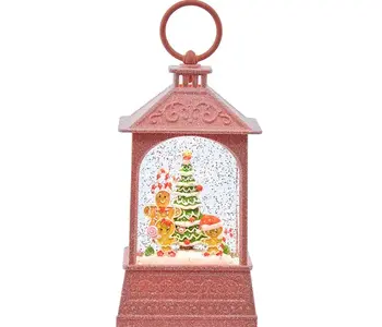 Gingerbread Family Christmas Lantern with Swirling Glitter