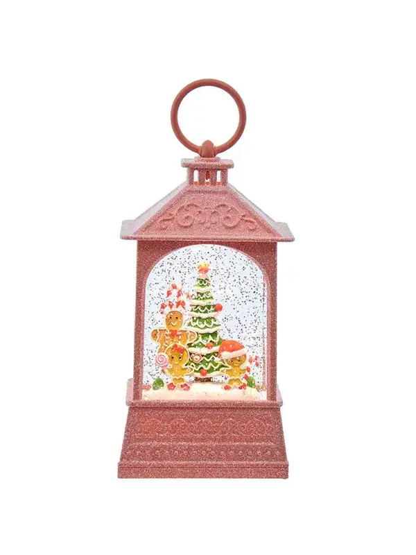 Gingerbread Family Christmas Lantern with Swirling Glitter