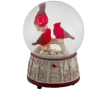 Winter Cardinal Family Snow Globe