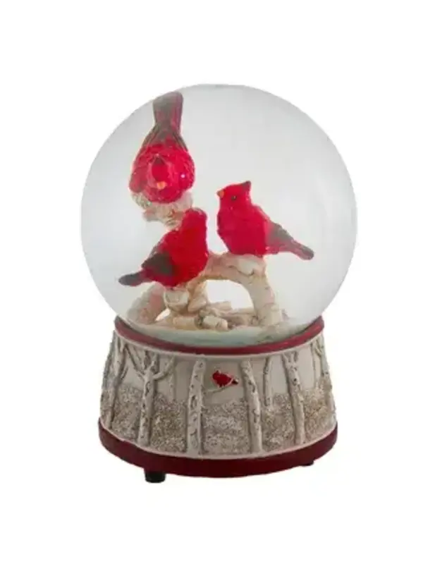 Winter Cardinal Family Snow Globe