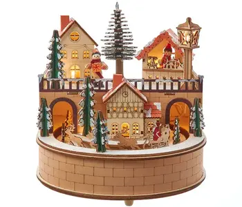 Wooden LED Light-Up Santa Musical Christmas Village