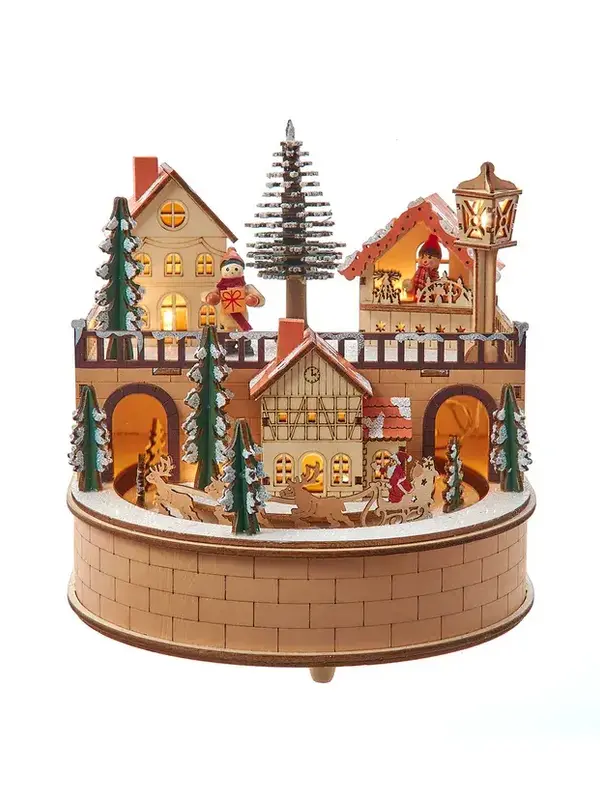 Wooden LED Light-Up Santa Musical Christmas Village