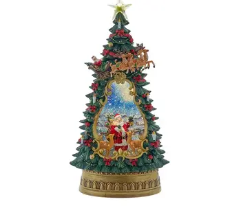 Lighted Santa & Deer Treetop With Spinning Glitter Water