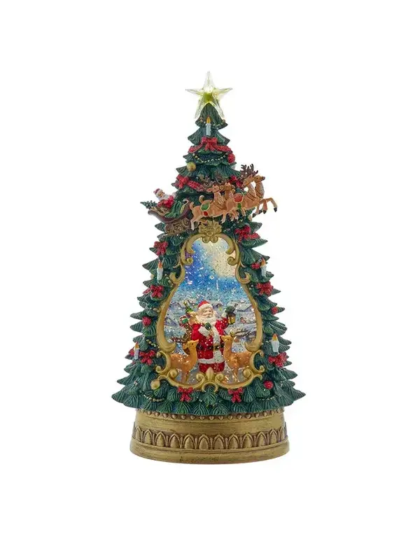 Lighted Santa & Deer Treetop With Spinning Glitter Water