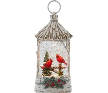 Lighted Lantern With Cardinals & Spinning Glitter Water