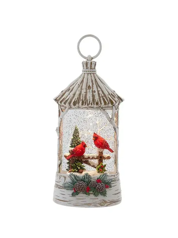 Lighted Lantern With Cardinals & Spinning Glitter Water