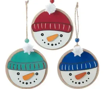Wooden Snowman Face Ornaments