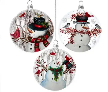 Winter Snowman Glass Disc Ornament