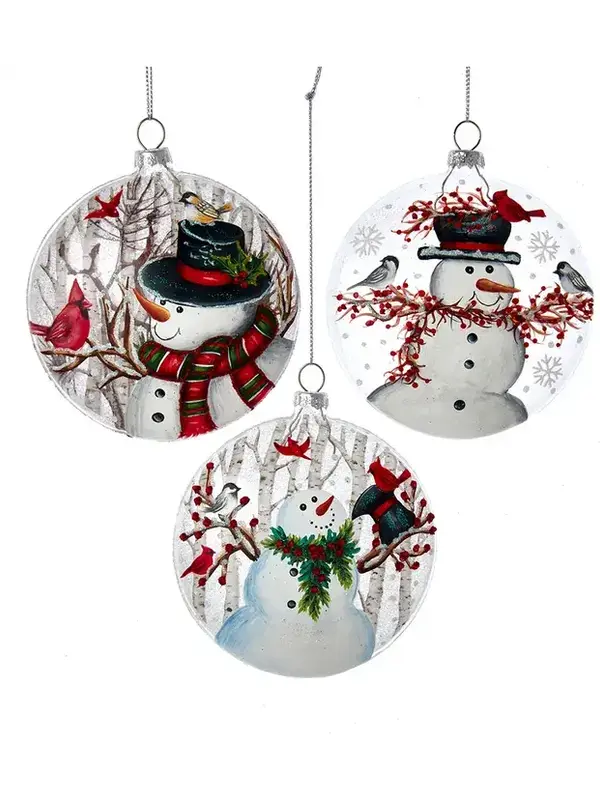Winter Snowman Glass Disc Ornament