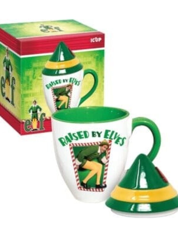 Elf Raised by Elves Bistro Mug with Lid (16oz)