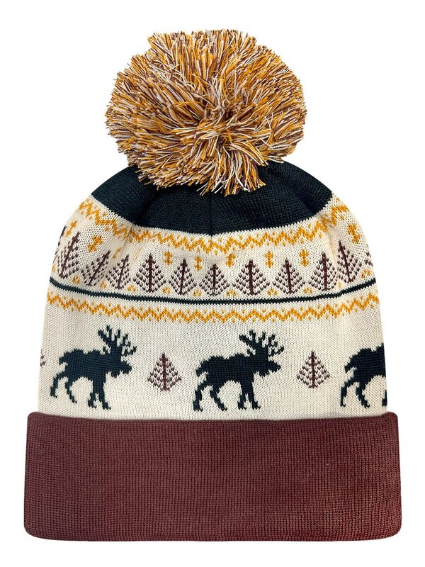 Grand Recycled Beanie - Fairisle Moose/ Brown