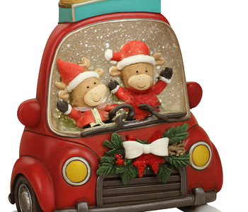 10.6"H B/O Lighted Spinning Water Globe Truck w/ Holiday Highland Cows