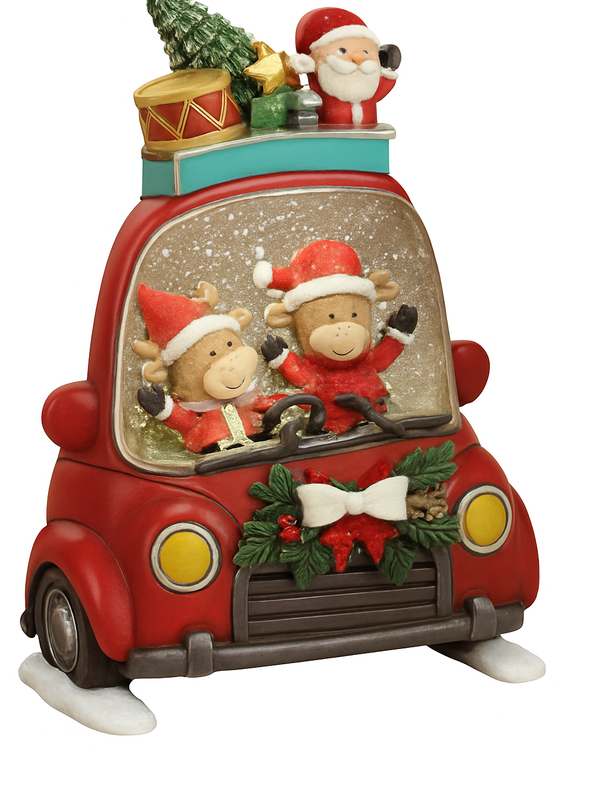 10.6"H B/O Lighted Spinning Water Globe Truck w/ Holiday Highland Cows