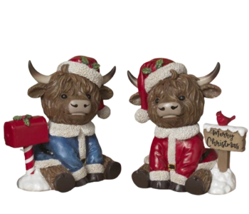 7.2"H Resin Holiday Highland Cow