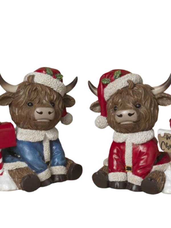 7.2"H Resin Holiday Highland Cow