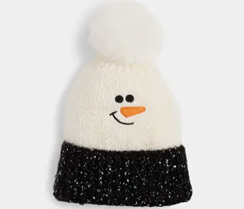 Marled Snowman Knit Hat - Winter White
