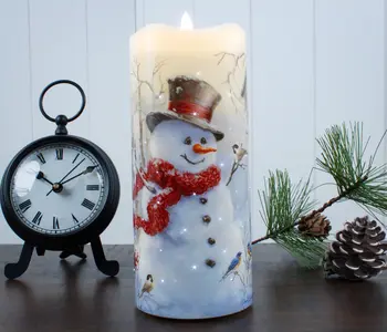 BIRCH FOREST SNOWMAN FIBER OPTIC CANDLE
