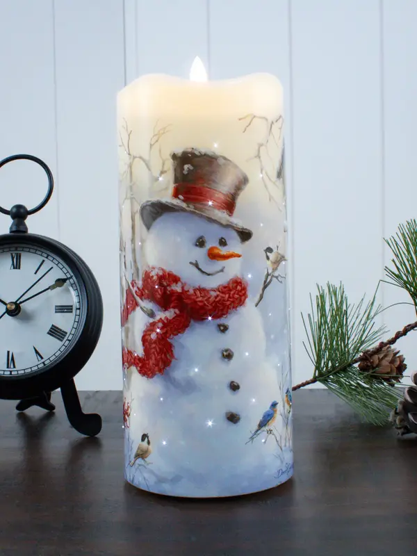 BIRCH FOREST SNOWMAN FIBER OPTIC CANDLE