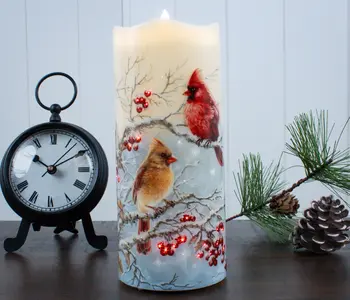 WINTER CARDINALS FIBER OPTIC CANDLE