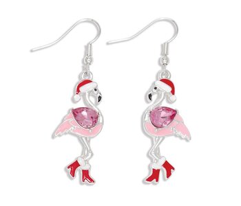 Holiday Flamingo w Crystal Earings
