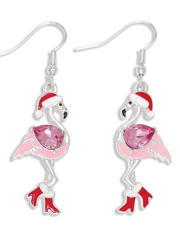 Holiday Flamingo w Crystal Earings