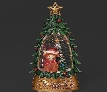 6"H LIGHTED HIGHLAND COW TREE SHIMMERING MERRY LITES