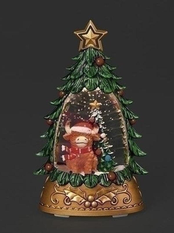 6"H LIGHTED HIGHLAND COW TREE SHIMMERING MERRY LITES