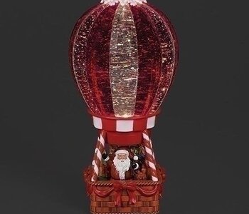 10"H LIGHTED SWIRL HOT AIR BALLOON; SANTA AND ELF