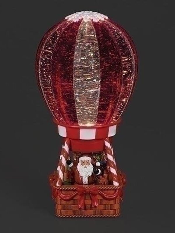 10"H LIGHTED SWIRL HOT AIR BALLOON; SANTA AND ELF