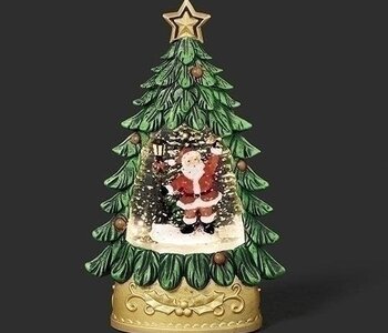 7.5"H LIGHTED SWIRL MINI TREE WITH SANTA SCENE
