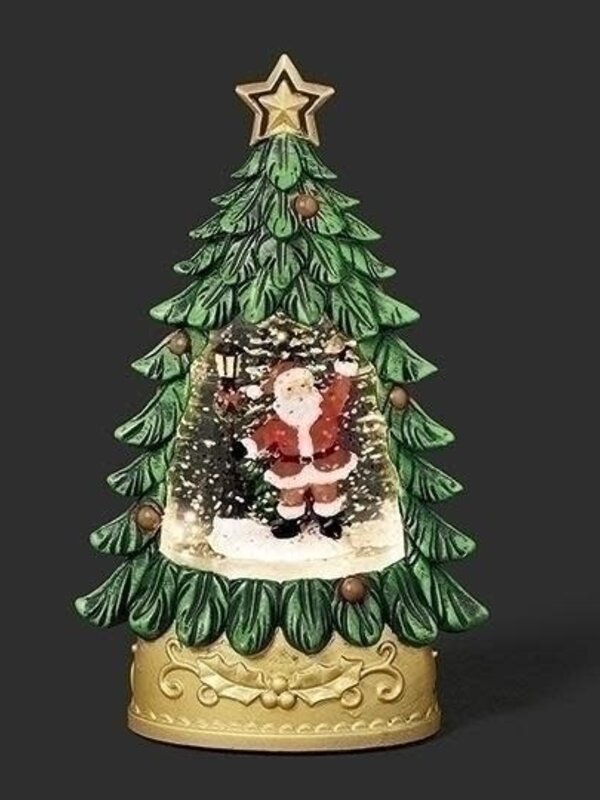 7.5"H LIGHTED SWIRL MINI TREE WITH SANTA SCENE