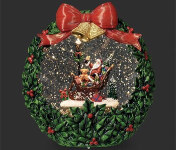 7.5"H Lighted Swirl Wreath with Santa in Sleigh