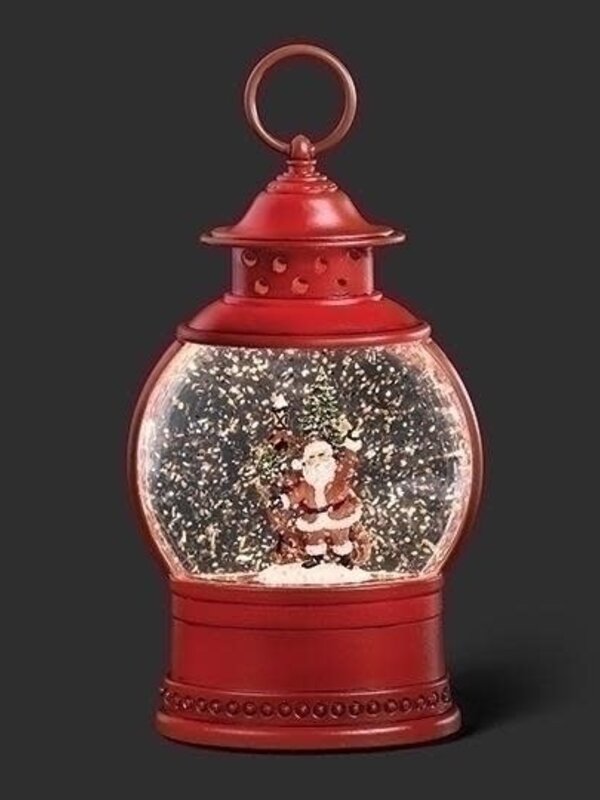 7"H LIGHTED SWIRL MINI LANTERN WITH SANTA SCENE