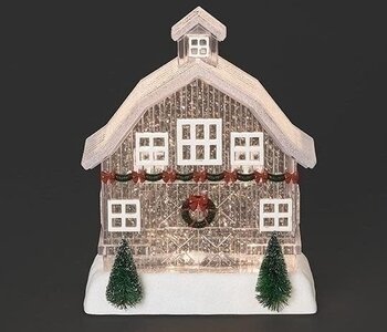 9"H LIGHTED SWIRL CLEAR BARN